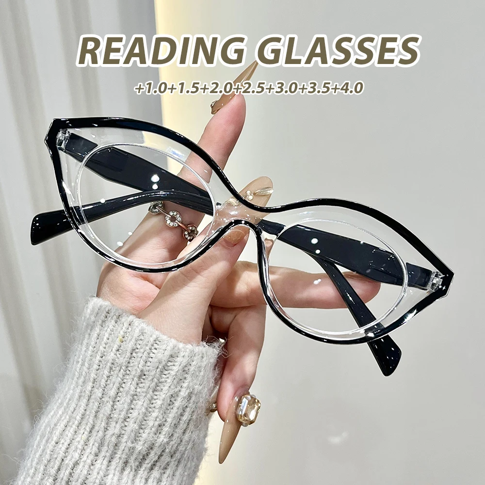 Oyalie Cat-Eye Fashionable Reading Glasses - Transparent Spliced Retro Frame, Trendy and Stylish Design, Perfect Accessory