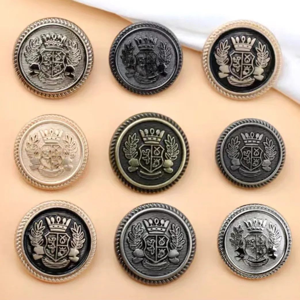 10PCS Of Retro British Style Uniform Metal Wheat Crown Button Gold Silver Academy School Uniform Button 2