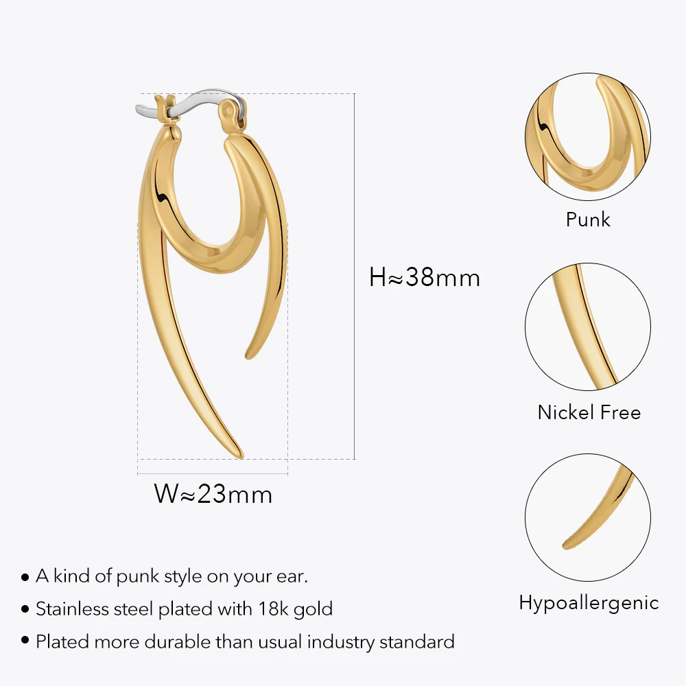 ENFASHION Aretes Round U Double Blade Drop Earrings Pendientes For Women Gold Color Long Dangle Earings Fashion Jewelry E221477