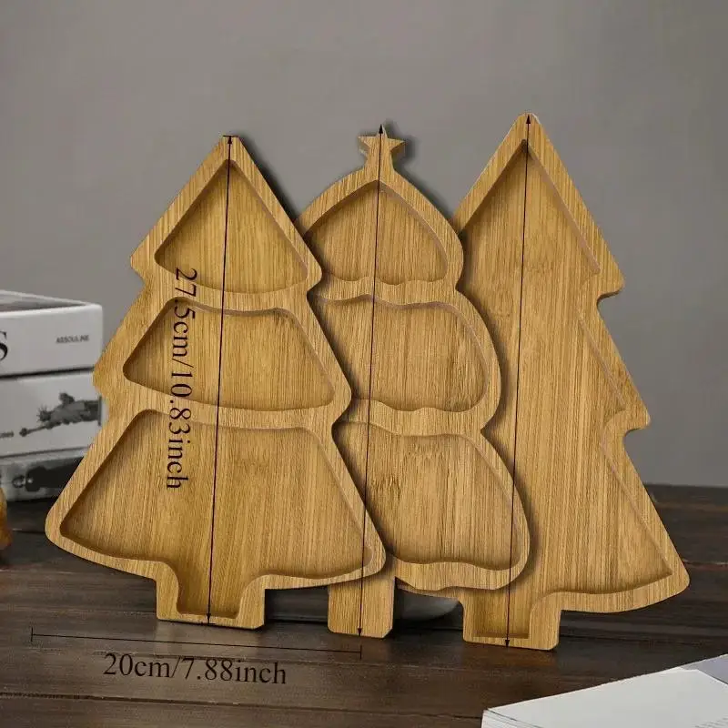 Christmas Tree Wooden Tray Christmas Tableware Dried Fruit Snacks Multi Grid Wooden Plates Home Fruit Plates Fast Food Plates