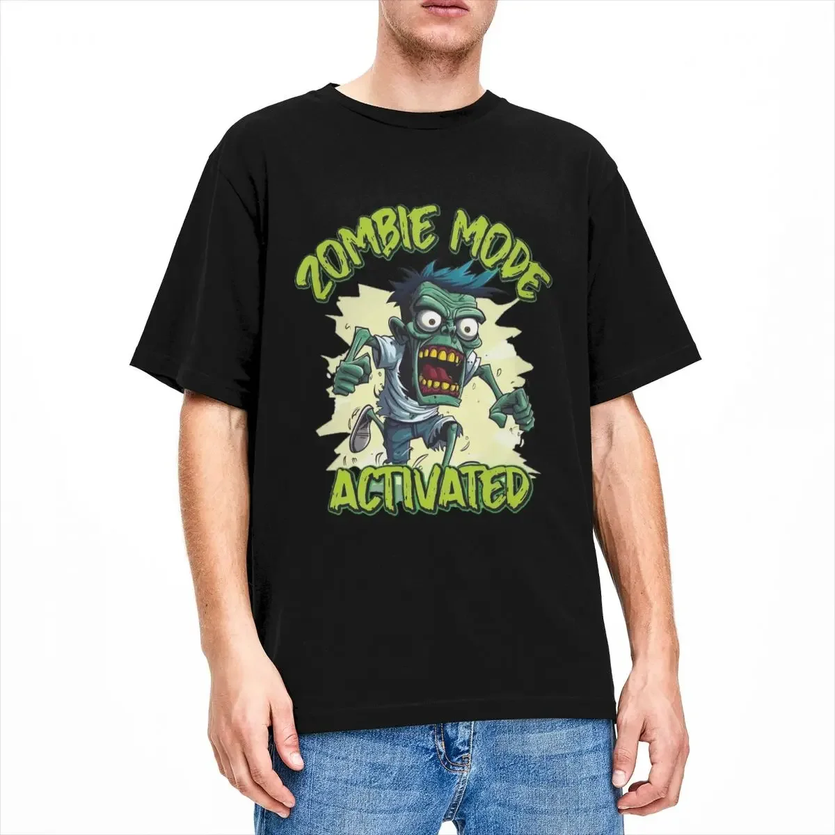 

Men Women T-Shirts Zombie Mode Activated Novelty Pure Cotton Short Sleeve Horror Spooky T Shirts Crewneck Clothing All Seasons