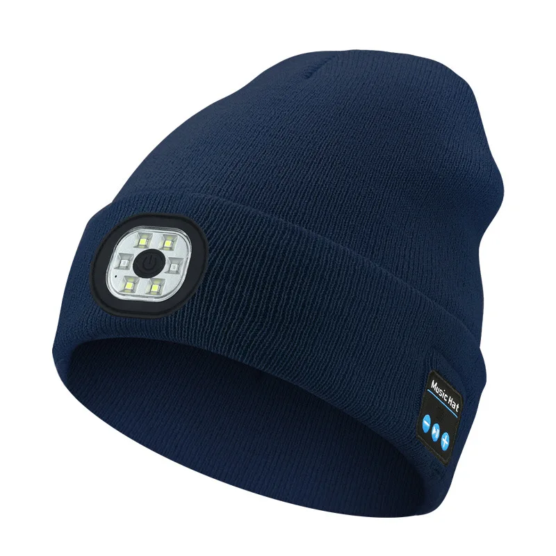 Outdoor hat, wireless bluetooth music, led lighting, knitted warmth, luminous hat, night running, cycling, safety