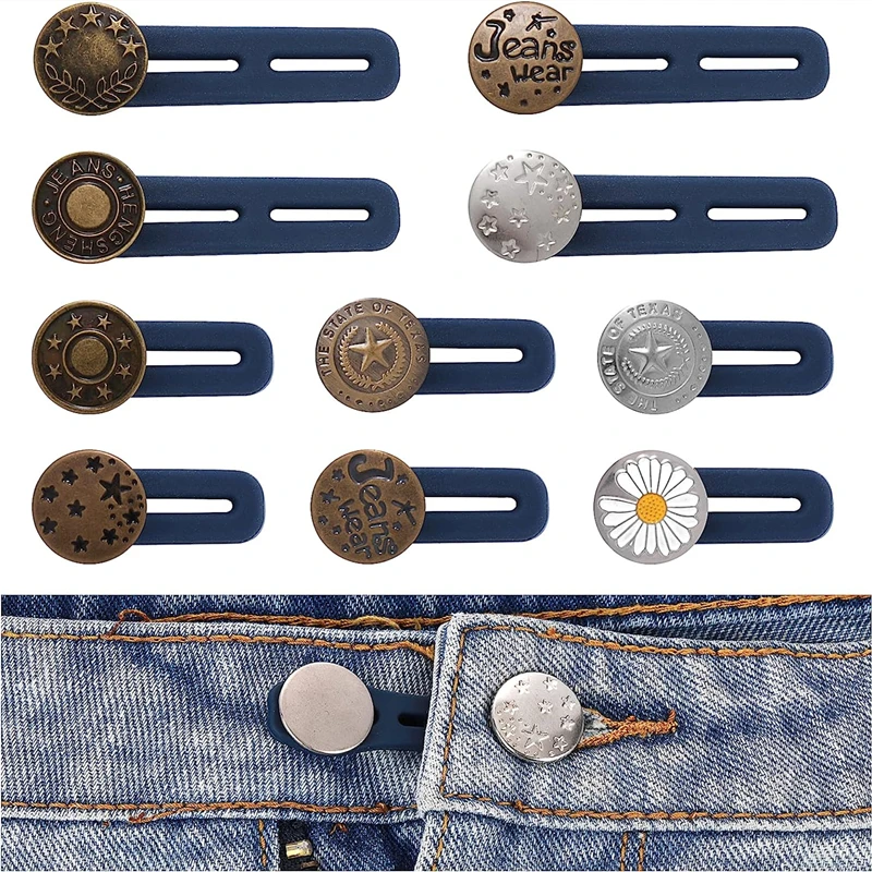Button Extenders for Pants Women Men Jeans Free Sewing Adjustable Retractable Waist Extenders Button Waistband Collars Extenders 2