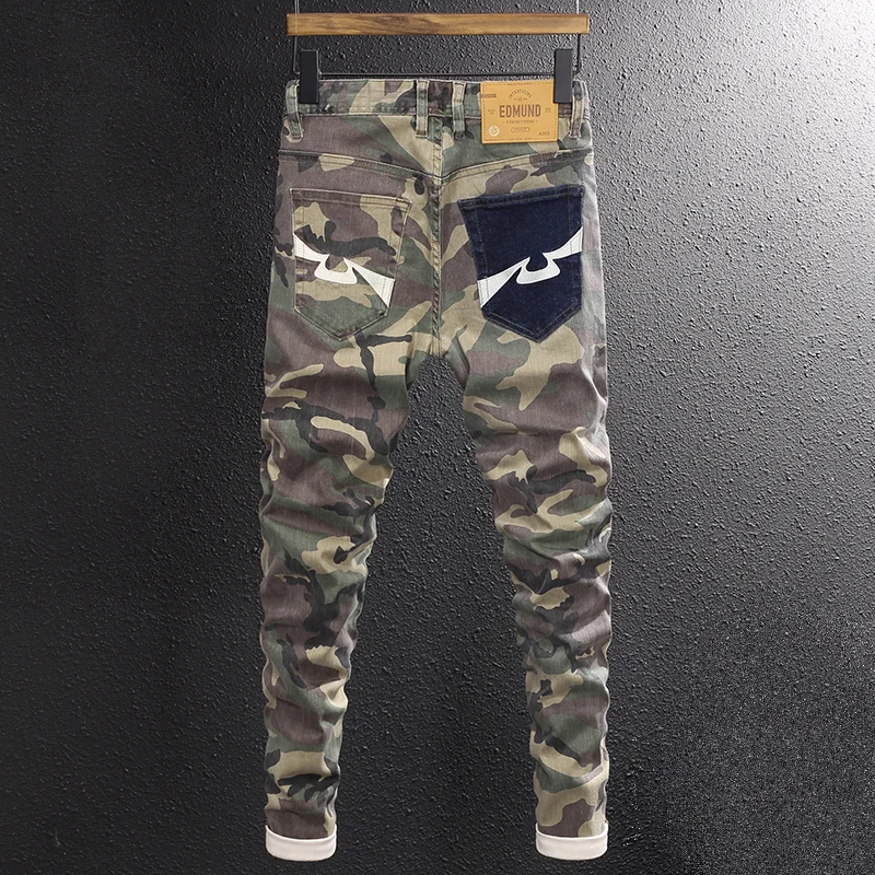 Streetwear Fashion Men Jeans High Quality Stretch Slim Fit Camouflage Trousers Embroidery Patch Designer Hip Hop Pants Hombre