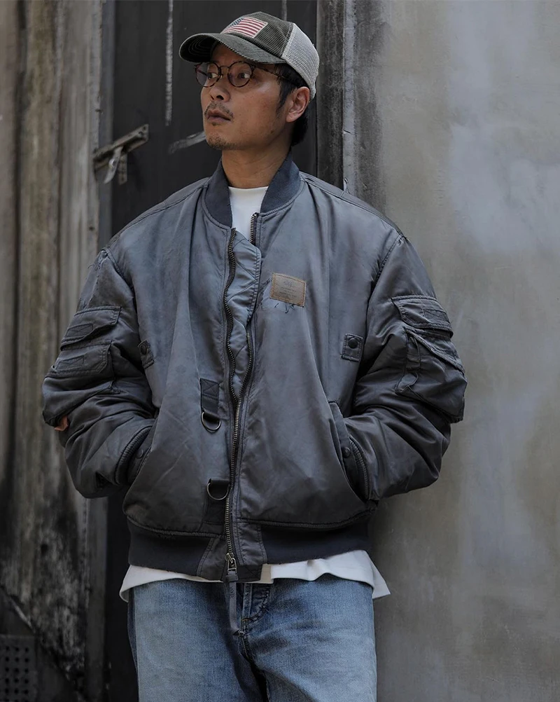 MADNESS WASHED MA1 Parkas 22AW Distressed Wax Dyed Cotton Jackets Men's Baseball Coat New Arrival