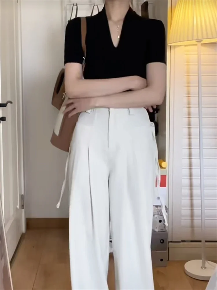 2023 Oversize Plaid Girls Summer Blouse Women Suit Short Sleeves Shirt Tops High Waist Wide Leg Trousers Two Piece Shorts Suits