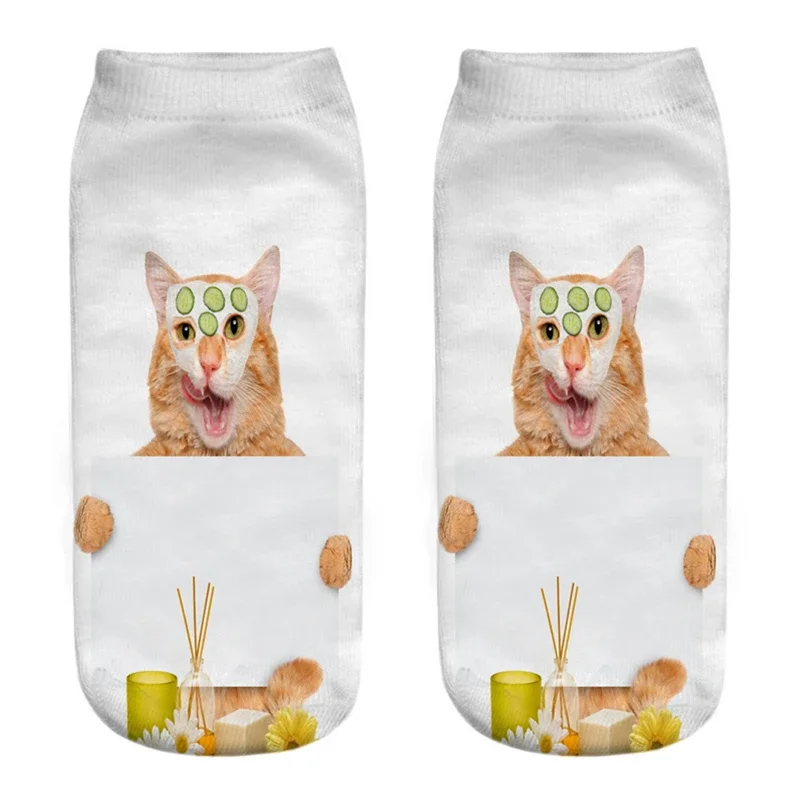Creative Cartoon Kitten Low Ankle Socks - Unisex, Colorful, and Fun