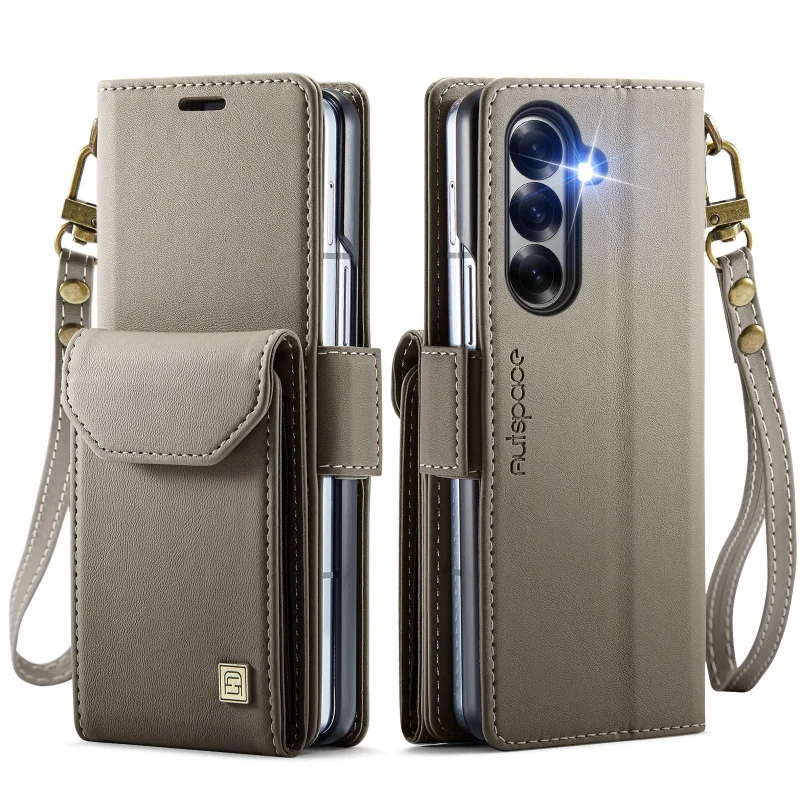 Vintage Leather Wallet Phone Case with Wrist Strap and Card Holder
