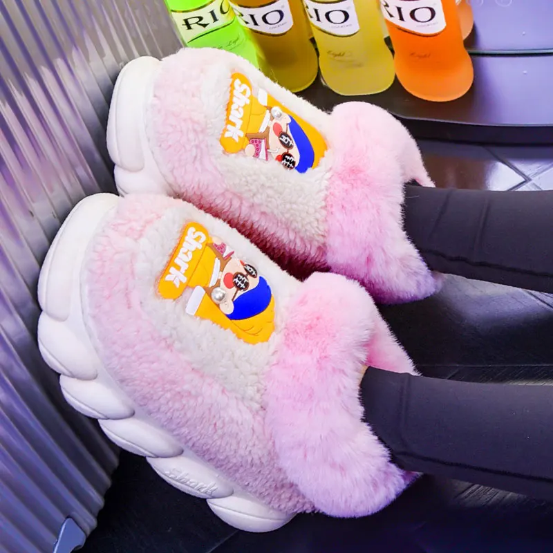 Winter Warm Shoes Women Hightop Suede Plush Cotton Slippers Thick Bottom Home Non-slip Slide Plush Couple Outdoor Men Snow Boots