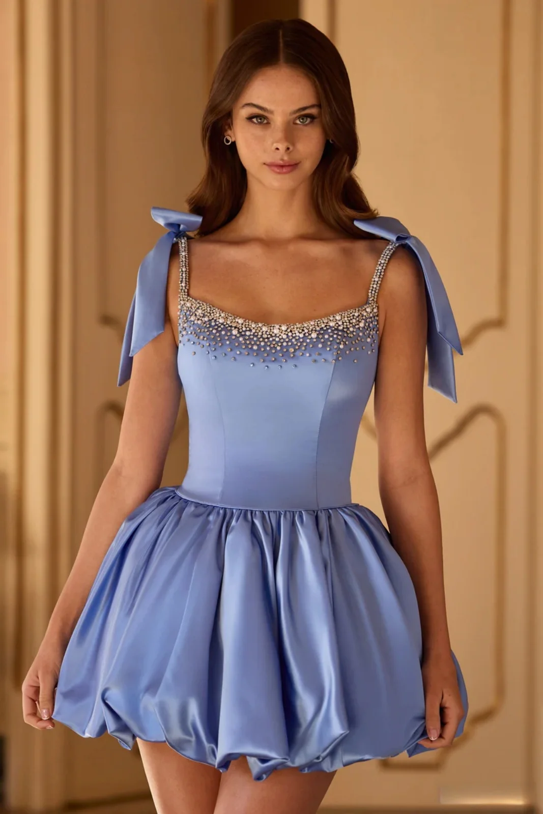 Robes HOCO à bulles courtes personnalisées pour adolescents, robe de soirée en Satin perlé, ligne A, robes de Cocktail, Mini robes à nœud