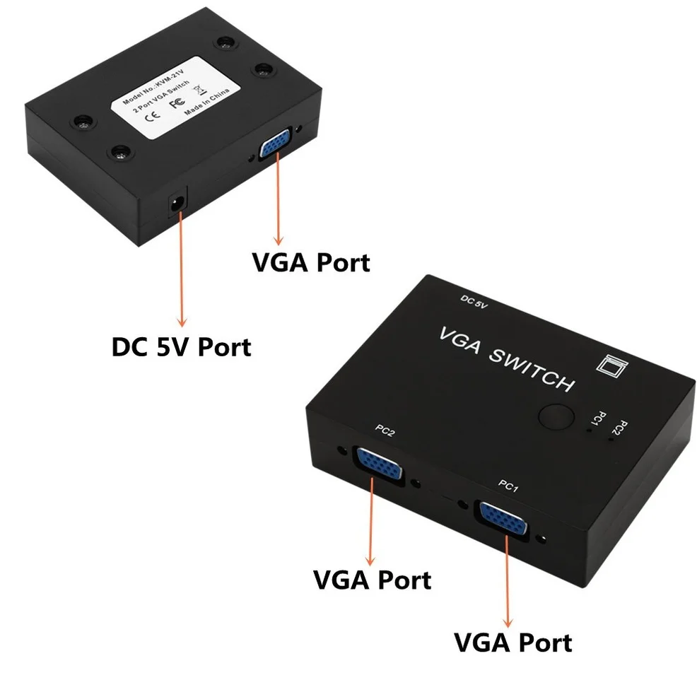 2 인 1 아웃 VGA 스위치 분배기 2 포트 VGA 비디오 컨버터 어댑터, 프로젝터 디스플레이 PC TV 노트북용 1080P VGA 케이블 스위처