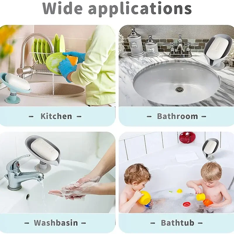 Soap Holder Drain Leaf Shape Soap Box Suction Cup Tray Drying Rack for Shower Sponge Container Kitchen Bathroom Accessories 2pcs