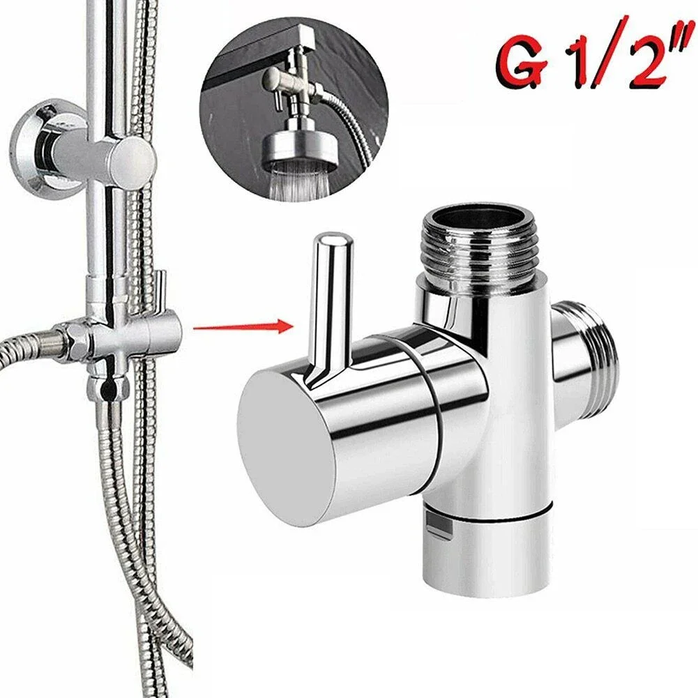 1/2" Chrome 3-Way T-Adapter Adjustable Shower Head Diverter Valve Arm Mounted For Bath Mixer Tap Faucet Replacement Parts