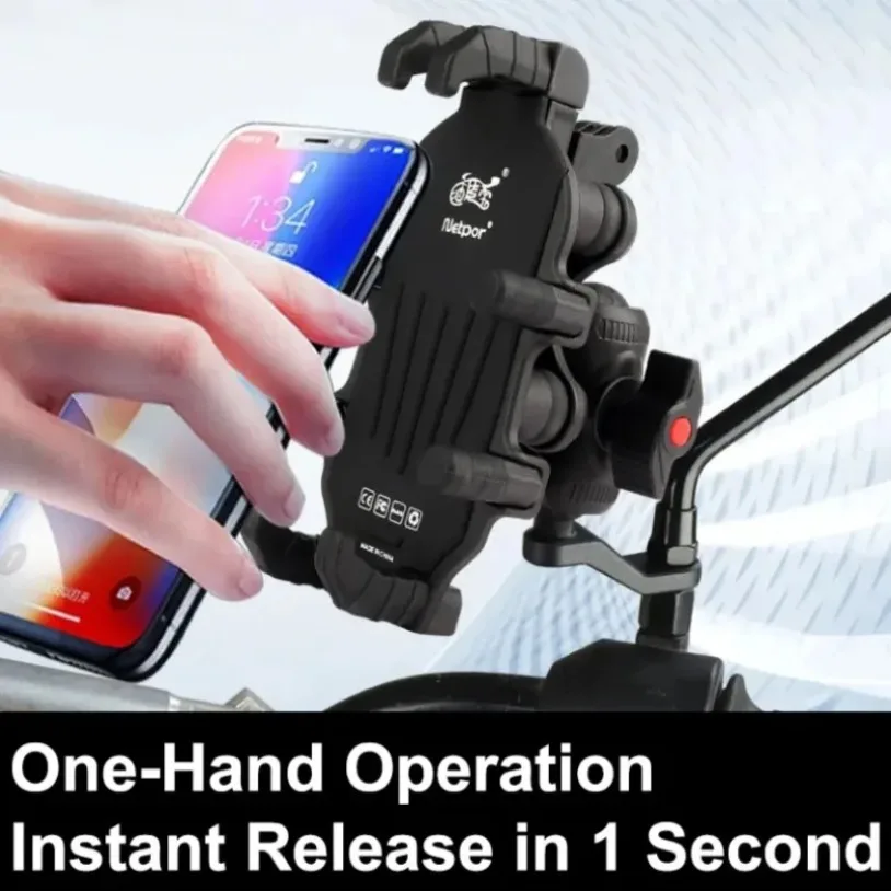 15W Wireless Charger Motorcycle Shock Absorber Phone Holder with 33W Type C Charging Port Mirror Motor Bicycle Cellphone Bracket