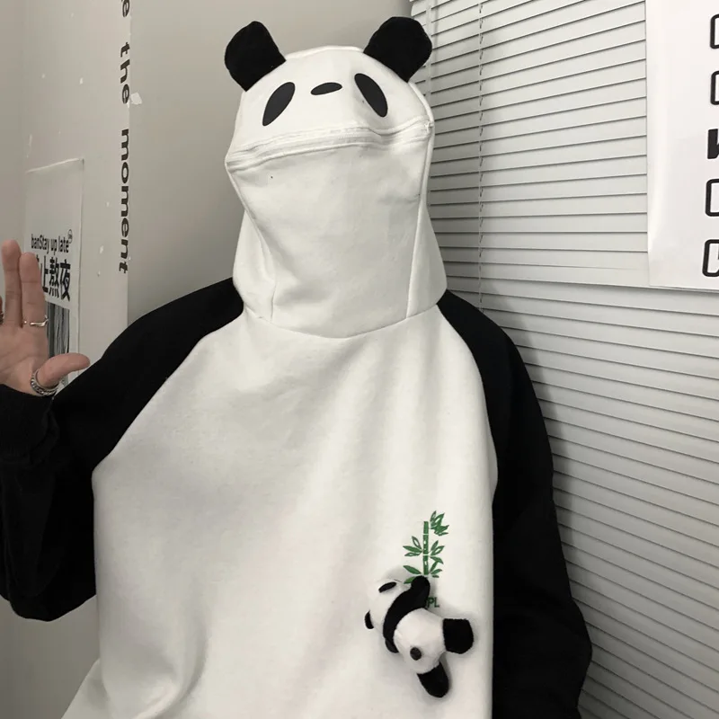 Autumn Panda Doll Embroidery Hoodies Couples Loose Oversized Casual Kawaii Plush Pullovers 2024 Indie Fashion Y2k Sweatshirts