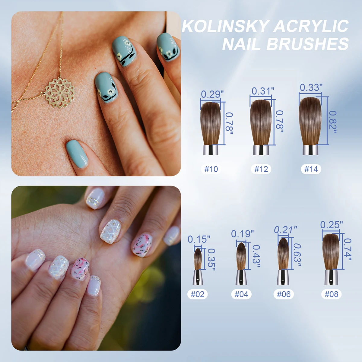 KEMEISI 100% Pure Kolinsky Nail Art Brushes Sturdy Handle Oval Shaped Acrylic Powder Nail Design Tools for Professional Manicure 5