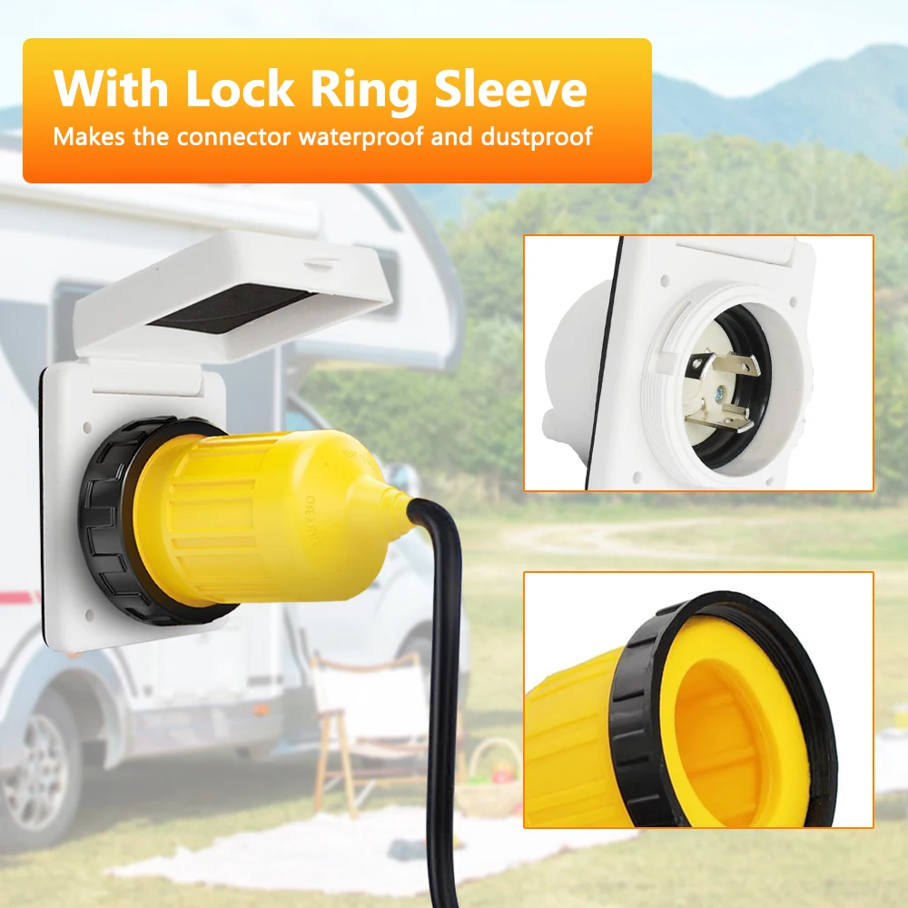 RV 30 AMP Power Inlet 125V Power Plug NEMA L5-30P L5-30R Female Twist Locking Connector with Waterproof Cover Boot Kit plug adapter rv water inlet rv outlet box