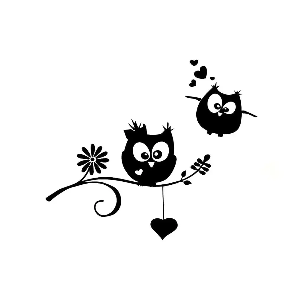 

Hot Sell Lovely Owls Birds Branch Heart Vinyl Black/Silver Car Sticker 13.9CM*11.8CM