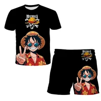 Ensemble T-shirt 3D une pièce pour garçons 2026, motif Luffy Zoro super cool, haut et short d'été, cadeau d'anniversaire à manches courtes pour enfants 2