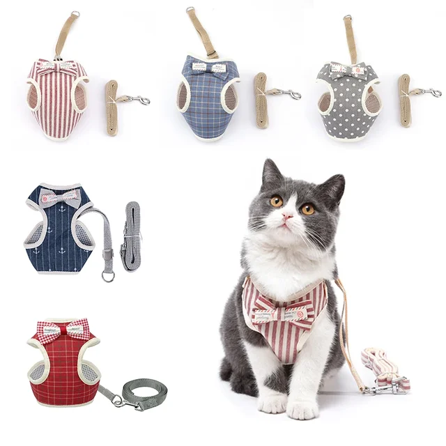 Bowknot Cat Harness and Leash Set Adjustable Puppy Harness Cat Lead Leash Clothes Vest Nylon Mesh Kitten Collar Cat Accessories Bowknot Cat Harness and Leash Set Adjustable Puppy Harness Cat Lead Leash Clothes Vest Nylon Mesh Kitten Collar Cat Accessories