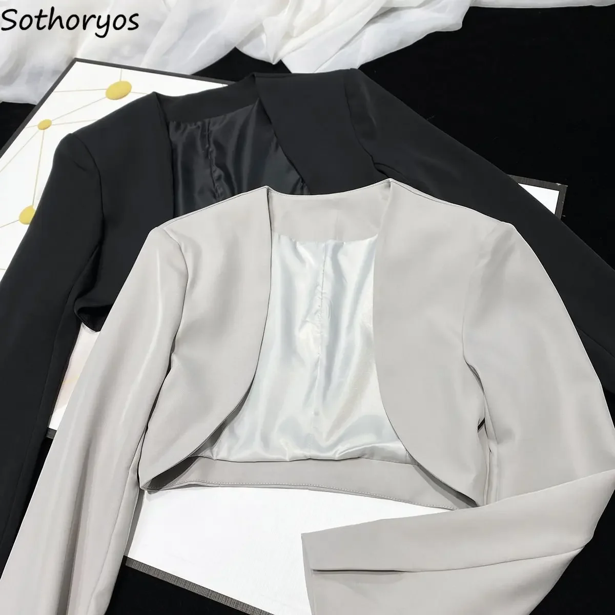 

Cropped Blazers Women Leisure Chic Designed Spring Solid Office Ladies Minimalist New Arrivals Korean Style Fashion All-match
