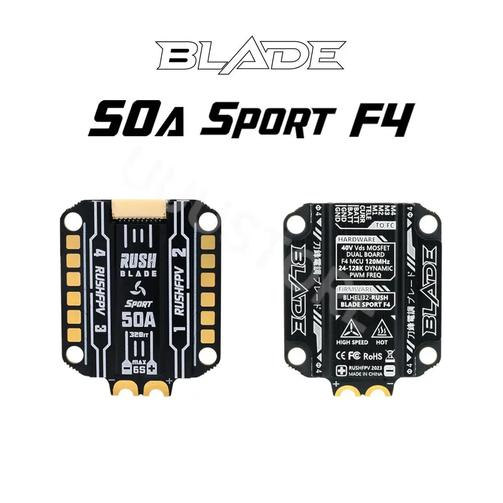 

RUSHFPV BLADE 50A Sport F4 BLHELI32 128K 4 в 1 ESC 3-6S LIPO для FPV Freestyle