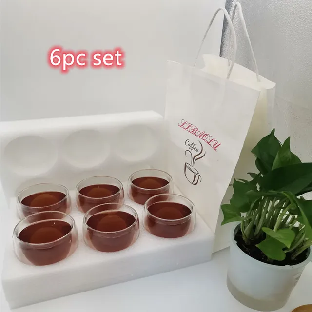 2pc/6pc Double-layer Heat-resistant Glass Coffee Cup Transparent Tea Beer Coffee Water Cups Heat Preservation cup Gift set 250ml-gift bag