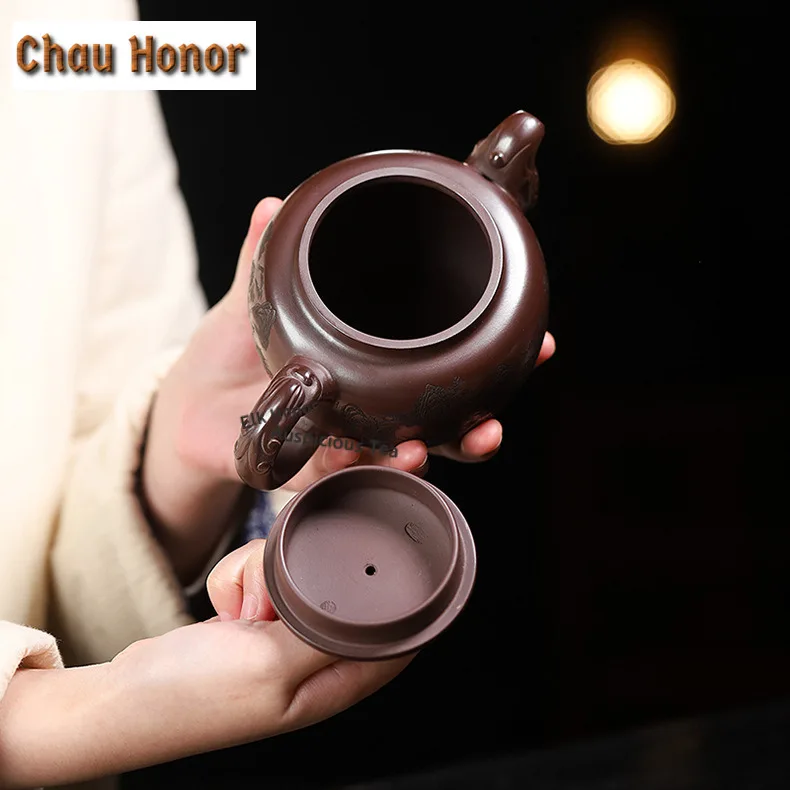 440ml Creative Yixing Purple Clay Teapots Handmade Longquan Pot Raw Ore Stone Red Mud Kettle Zisha Tea Set Tea Ceremony Craft