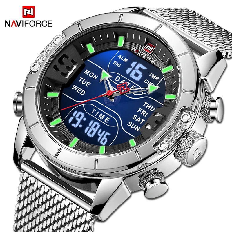 NAVIFORCE Brand Watches for Men Business Stainless Steel Luminous Waterproof Dual Display Male Digital Watches Relogio Masculino