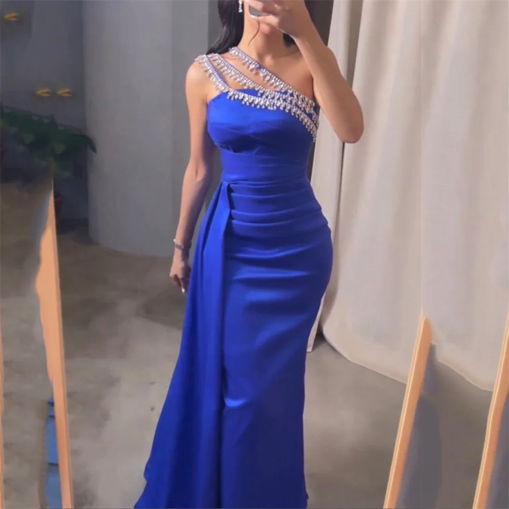 

MOLISA Luxury Crystal One Shoulder Sleeveless Mermaid Evening Dress For Woman Floor Length Formal Elegant Prom Gown New 2023