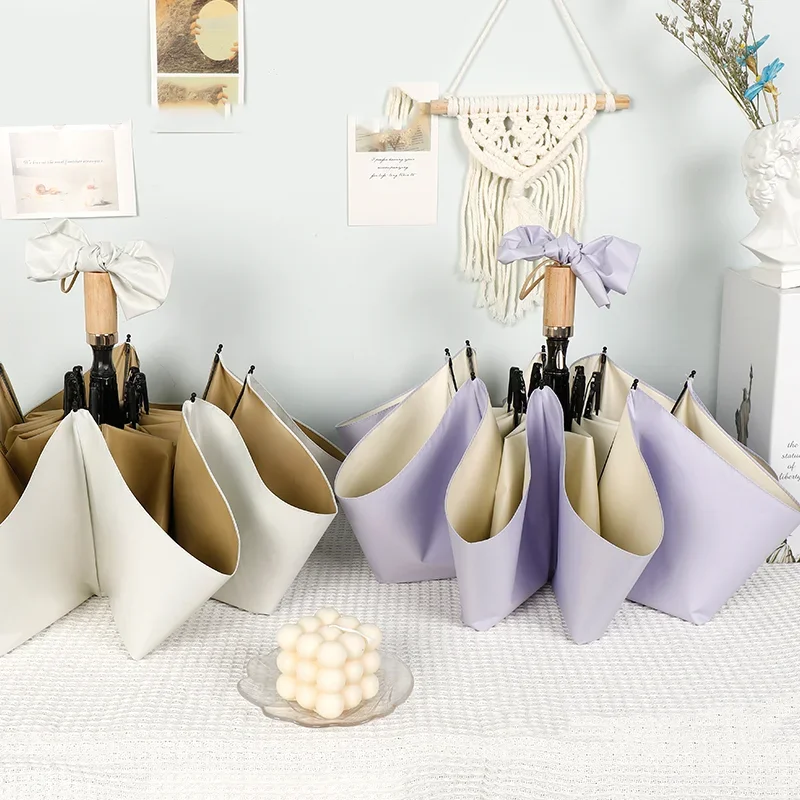 여성용 컬러 접착제 접이식 우산, 양지 및 비 오는 이중 용도, 내구성 높은 자외선 차단 우산, Ins