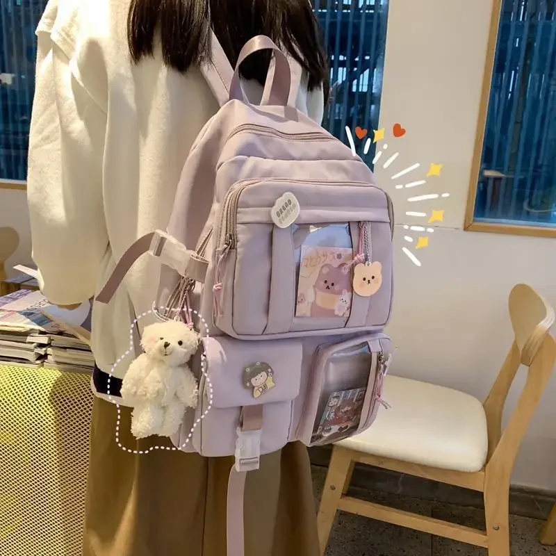 Teenage Girls School Backpack High School Quality Capacity New Kawaii Cute Backpack Candy Pure Solid Color Simple Sports Travel