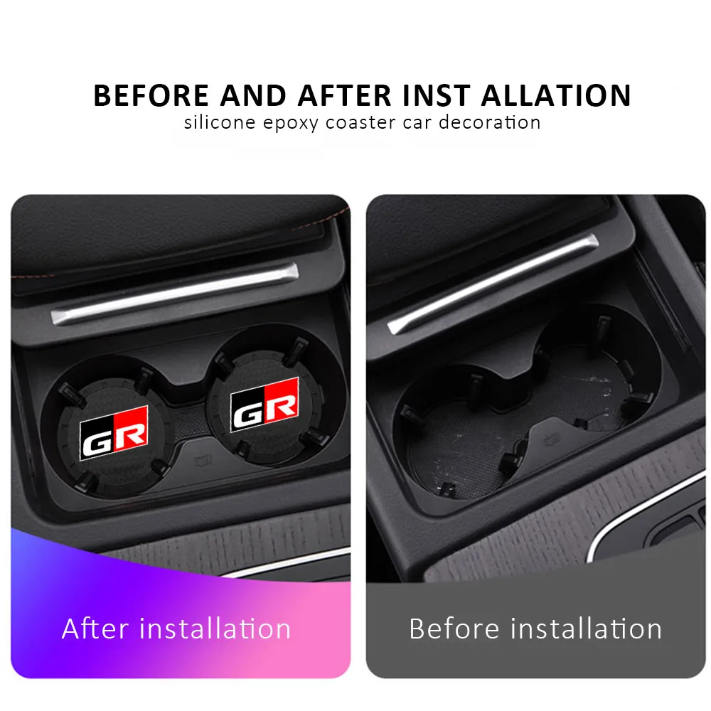 Car Coaster 2PCS/LOT 6.6CM Anti Slip Mat Water Cup Slot Decorate Accessories For Toyota GR Gazoo Racing