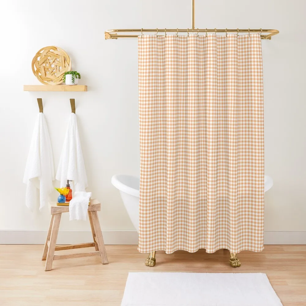 

Peach Orange Gingham Check Plaid Shower Curtain Cover Shower For Bathroom Set Set For Bathroom Curtain