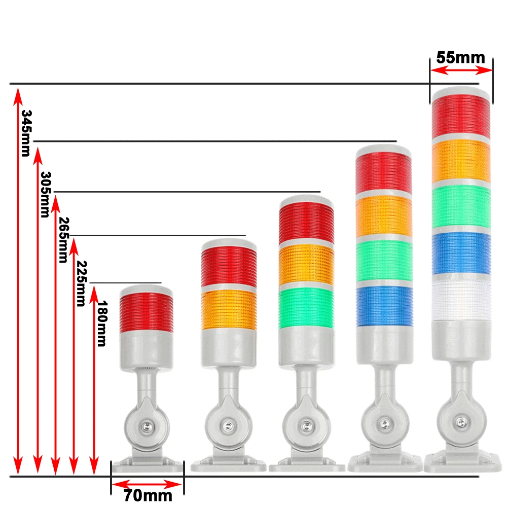 thumbnail image 5 of Luz de advertencia industrial giratoria de 180 grados, roja, naranja, ámbar y verde, para máquinas, luz intermitente constante de 12 a 24 V CC, LED de 220 V CA, 5 of 5
