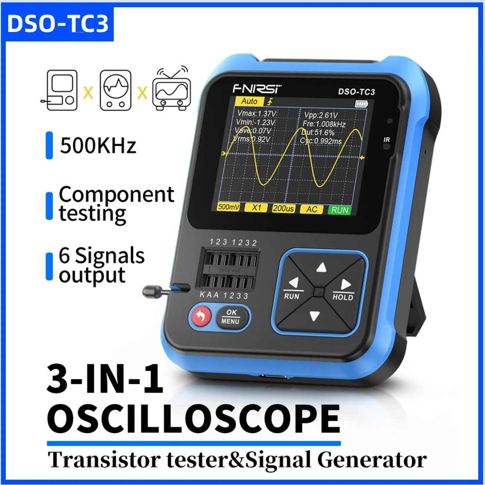 FNIRSI DSO-TC3 Digital Oscilloscope Transistor Tester Function Signal Generator Three/TwoIn One Multi-function Tester digital oscilloscope transistor tester signal generator