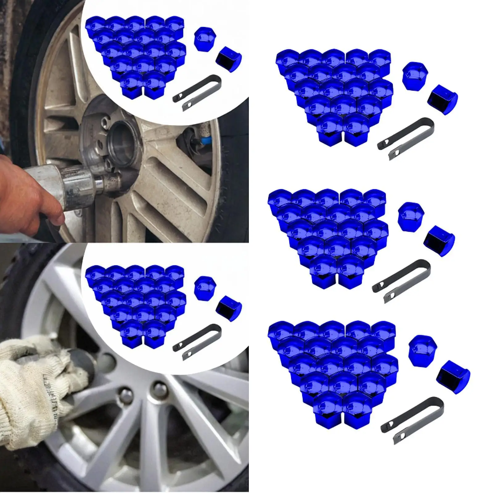 20x Generic Car Wheel Lug Nut Covers Blue Remover Clip Dustproof Replaces Auto Tire Bolt Caps for Automotive Accessories