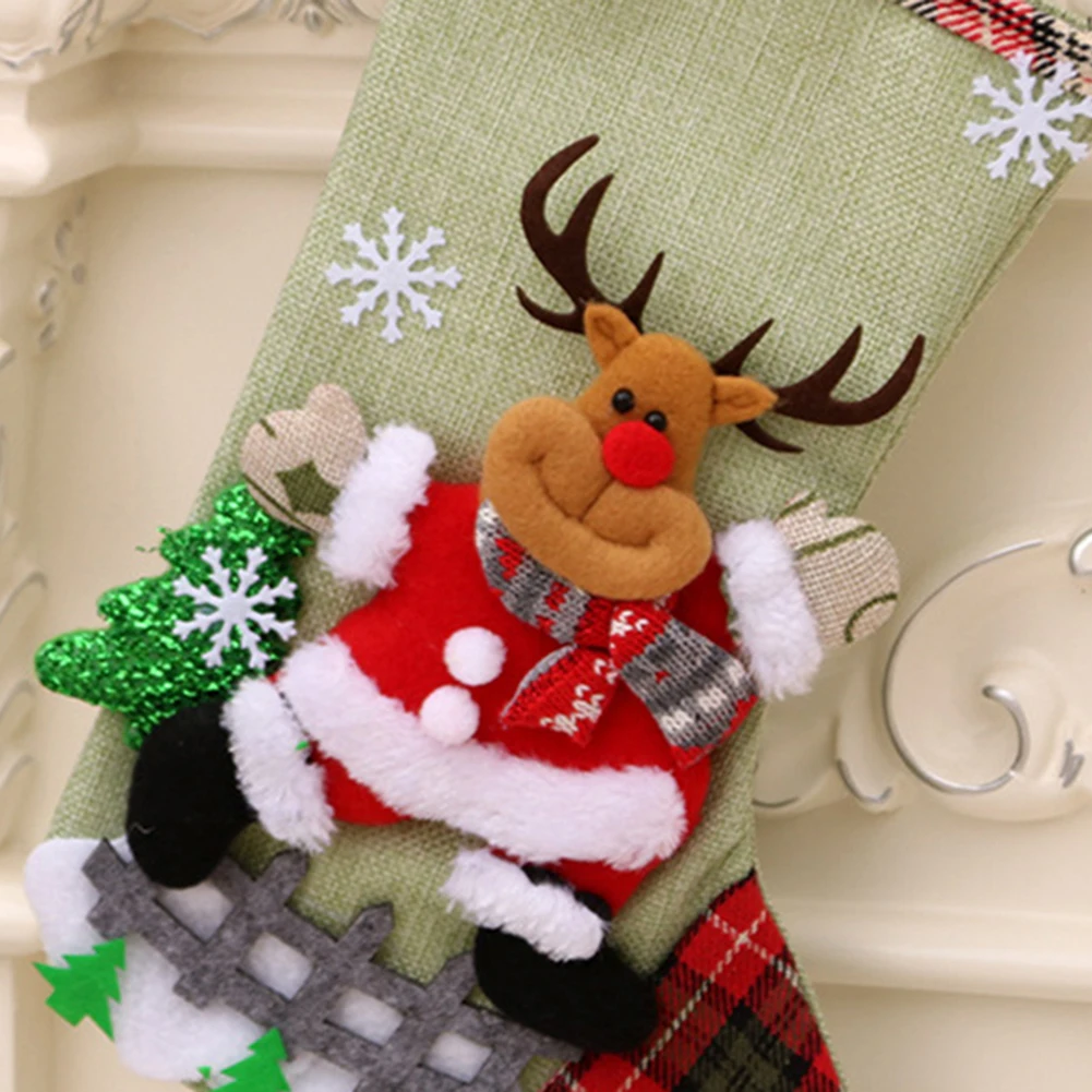 4Pcs Christmas Stockings Set Large Capacity Christmas Ornament Sock Santa Claus/Snowman/Bear/Elk for Home Classroom Party