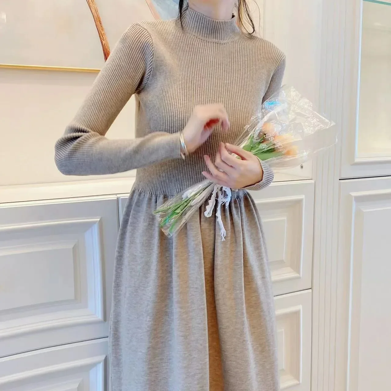 2024 Women Long Sweater Dress Kintted Spring Autumn Winter