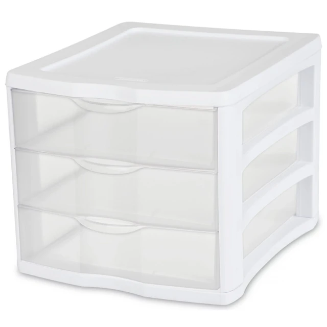 Wholesale Sterilite 3-Drawer Box - White, 8 1/2 WHITE FRAME W/CLEAR DRAWERS