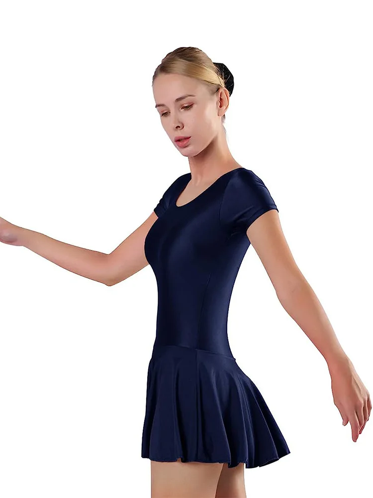 

Glossy Silky Leotards Ballet Dance Dress Practice Skirt Gymnastics Leotard Sports Yoga Short Sleeve Body Skirt