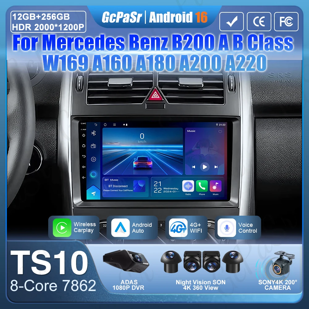 Android 16 para Mercedes Benz B200 Clase A B W169 A160 A180 A200 A220 2009-2012 Reproductor de Radio para Auto Multimedia Navegación Carplay 1