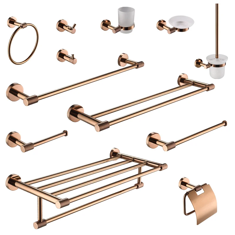 Rose Gold 304Stainless Steel Wall Mount Shelf Toilet Paper Holder Towel Bar Rack Rail Rod Robe Hook Hanger Bathroom Accessories