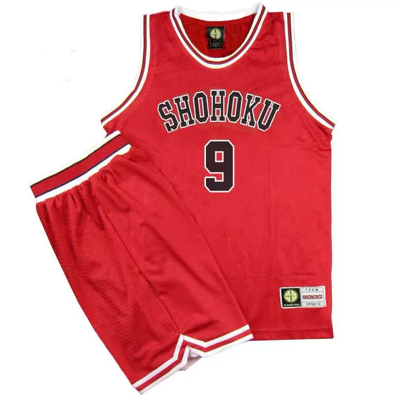 thumbnail image 1 of Conjunto de 2 camisetas de baloncesto unisex de color rojo, cortas, informales, sin mangas, para verano, Hisashi Mitsui, uniformes, 1 of 5
