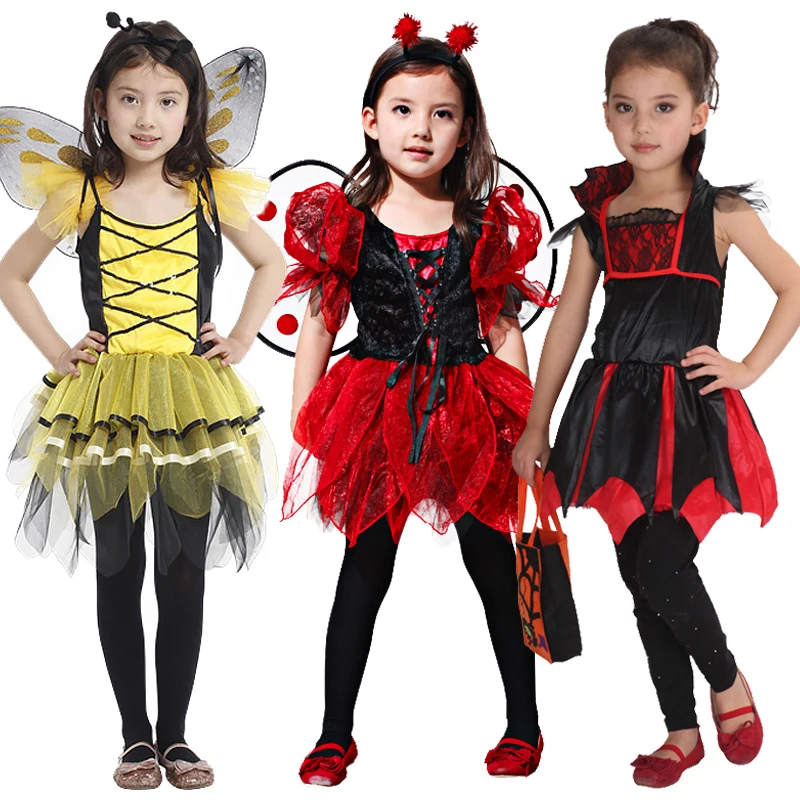 

Kids Bee Wings+Tutu Skirts Cosplay Costumes Yellow Red Pumpkin Bag Cute Gift Fancy Dress Halloween Dress