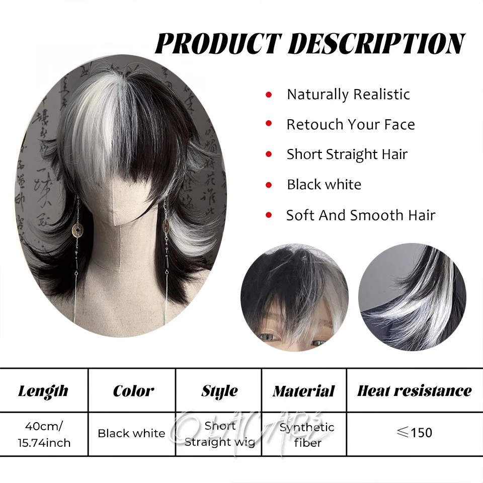 Synthetic Straight Anime Men Wig with Bangs for Daily Party Cosplay