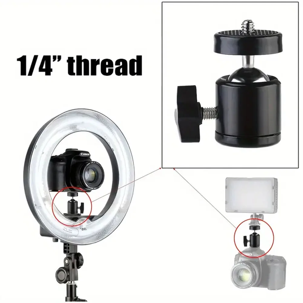 2-Pc 360° Swivel Mini Ball Head with Universal 1/4" Screw Tripod Mount For Smart Phone LED Video Light Microphone Action Cameras