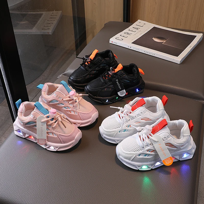 1-6 Years LED Baby Luminous Sport Sneakers Boys Girls Anti-slip Toddler Mesh Shoes