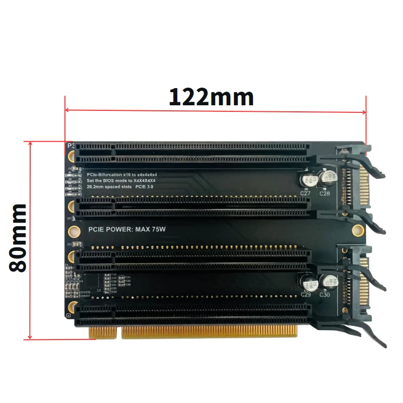 1-4 Slot, Cartão Adaptador Gen3, SATA Power Port, Split Card