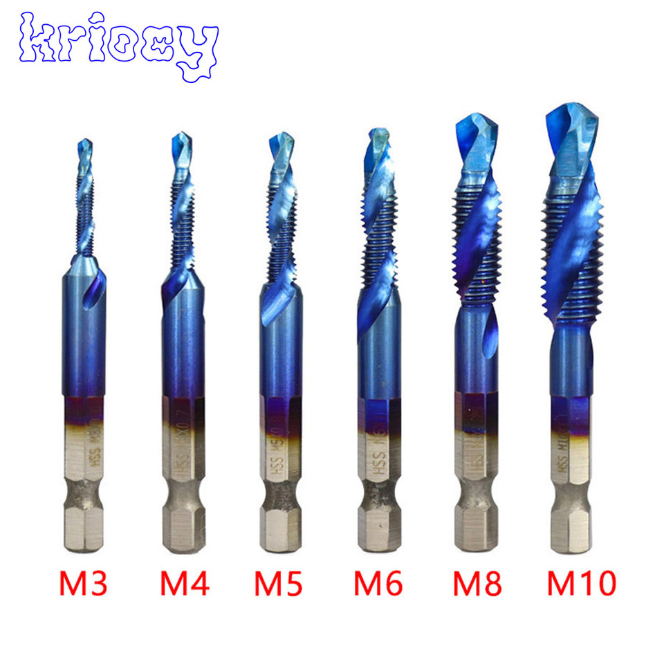 Titanium Plated Hex Shank HSS Screw Thread Metric Tap Drill Bits Screw Machine Compound M3 M4 M5 M6 M8 M10 Hand Tools